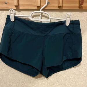 Lululemon Speed Up lined shorts, low rise, 2.5in green blue color
